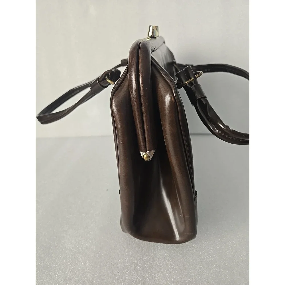 Vintage Brown Vinyl Handbag‎ Purse - Top Handle - Snap Closure